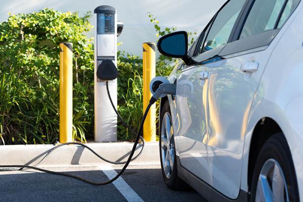 An electric car at a charging station